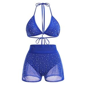 Blue Rhinestone Two-Piece Set